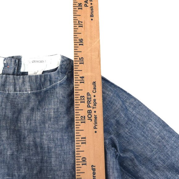 Crewcuts Kids Chambray Dress Size 2 Linen Blend Blue Long Sleeve Pockets - Picture 5 of 7